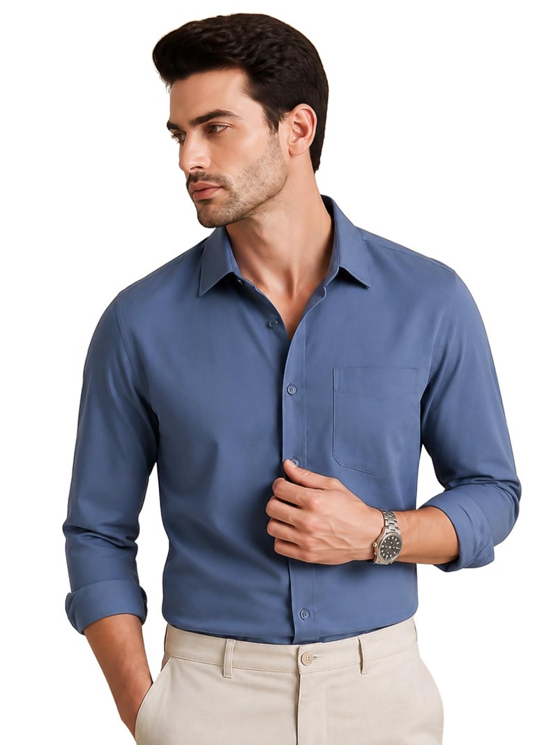 Veirdo® Men’s Pure Cotton Regular Fit Casual Shirt with Full Sleeves & Chest Pocket | Stylish Button-Down for Office, Party VD_FS_SH_AB_M Airforce Blue - Image 1