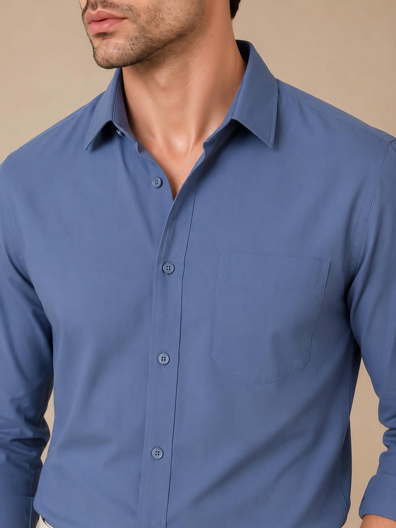 Veirdo® Men’s Pure Cotton Regular Fit Casual Shirt with Full Sleeves & Chest Pocket | Stylish Button-Down for Office, Party VD_FS_SH_AB_M Airforce Blue - Image 5