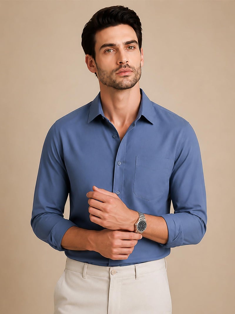 Veirdo® Men’s Pure Cotton Regular Fit Casual Shirt with Full Sleeves & Chest Pocket | Stylish Button-Down for Office, Party VD_FS_SH_AB_M Airforce Blue - Image 2