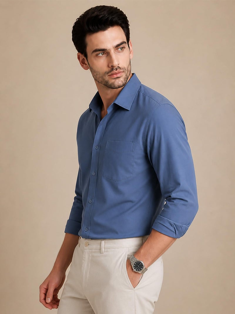 Veirdo® Men’s Pure Cotton Regular Fit Casual Shirt with Full Sleeves & Chest Pocket | Stylish Button-Down for Office, Party VD_FS_SH_AB_M Airforce Blue - Image 4