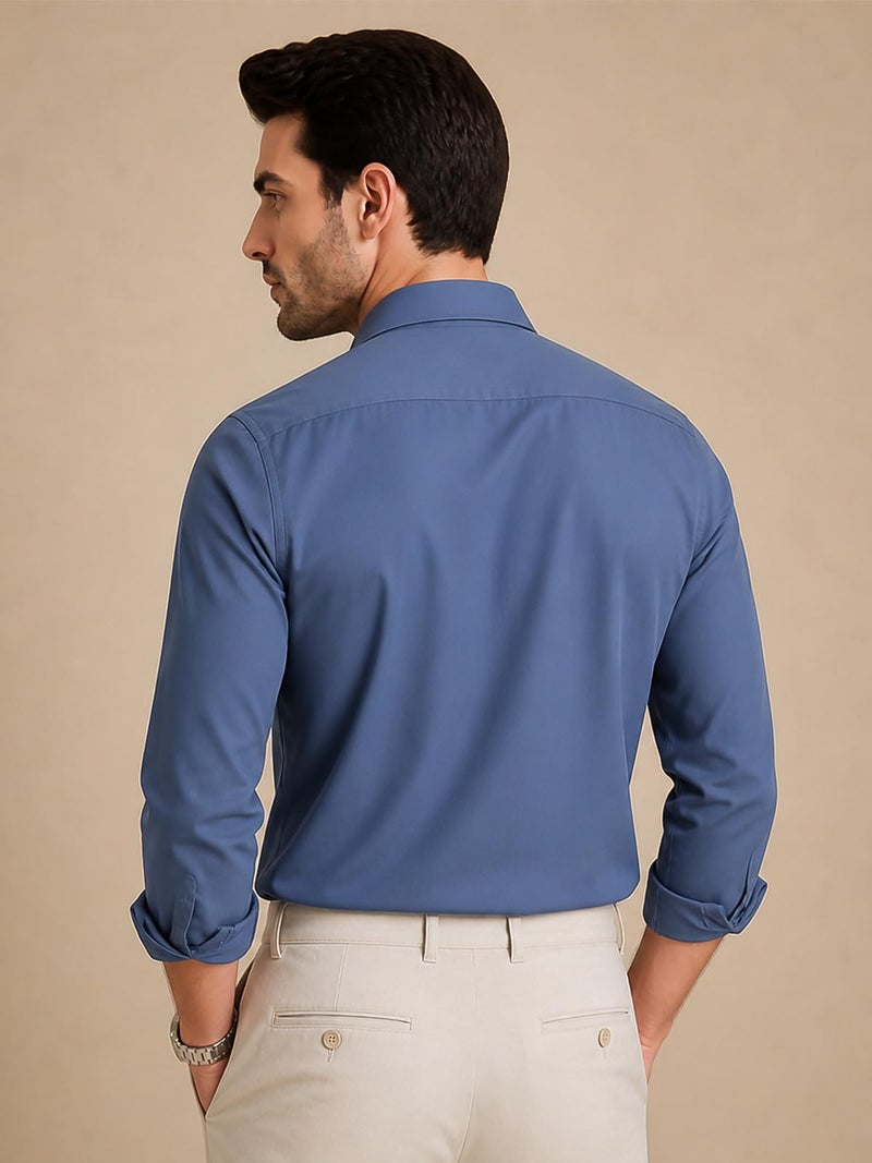 Veirdo® Men’s Pure Cotton Regular Fit Casual Shirt with Full Sleeves & Chest Pocket | Stylish Button-Down for Office, Party VD_FS_SH_AB_M Airforce Blue - Image 3