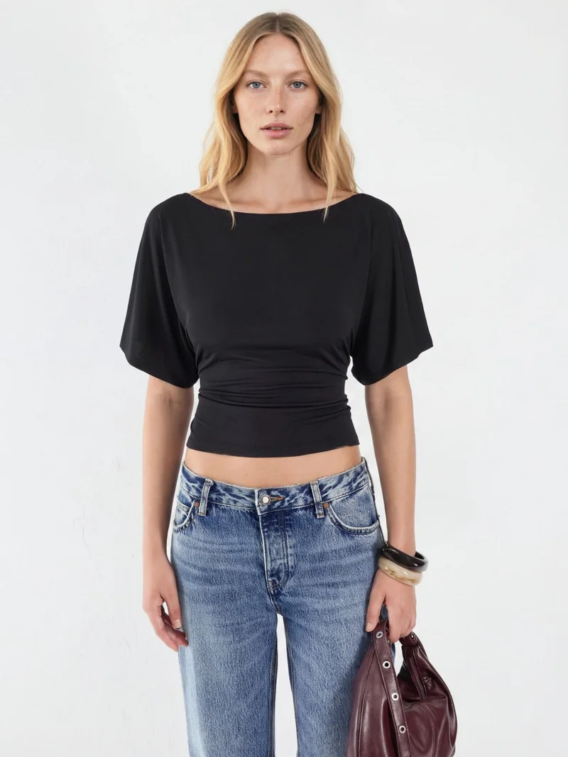 Hiccup Black Boat Neck Knitted Top for Women | Best Price UAE