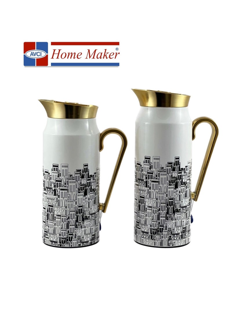 Home Maker طقم زجاجات حرارية من قطعتين – 0.75 لتر و 1 لتر – هيكل من الفولاذ المقاوم للصدأ مع عزل زجاجي داخلي - Image 1