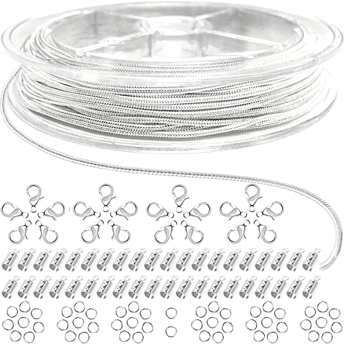 Jishi 33ft Silver Snake Chain 1.2mm Jewelry Making Chains for Necklace Bracelet DIY Jewelry Supplies Findings - Silver Plated Round Snake Cable Chain Link Roll w/Lobster Clasps, Cord Ends & Jump Rings - Image 1