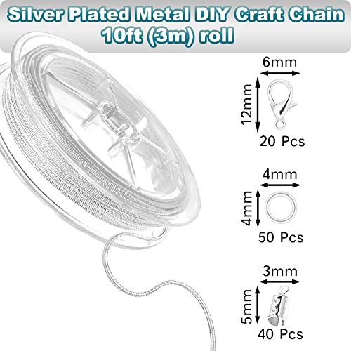 Jishi 33ft Silver Snake Chain 1.2mm Jewelry Making Chains for Necklace Bracelet DIY Jewelry Supplies Findings - Silver Plated Round Snake Cable Chain Link Roll w/Lobster Clasps, Cord Ends & Jump Rings - Image 2