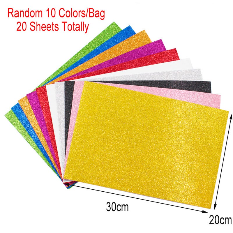 XUBX 20pcs Glitter Foam Sheets, A4 Shiny Glittery Sparkle Foam Paper, Self-adhesive Craft Foam Paper, 2mm Thick, Mixed Colors EVA Foam Sheets for DIY Projects Scrapbooking Art Classroom Party Supplies - Image 2