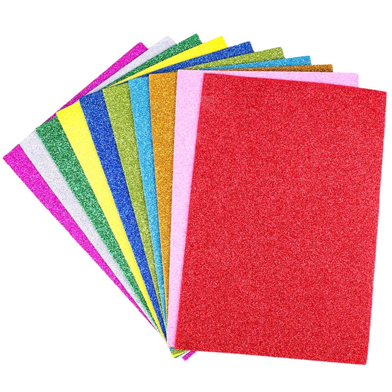 XUBX 20pcs Glitter Foam Sheets, A4 Shiny Glittery Sparkle Foam Paper, Self-adhesive Craft Foam Paper, 2mm Thick, Mixed Colors EVA Foam Sheets for DIY Projects Scrapbooking Art Classroom Party Supplies - Image 1
