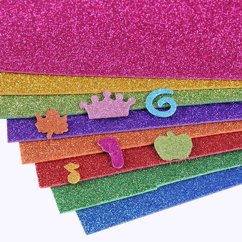 XUBX 20pcs Glitter Foam Sheets, A4 Shiny Glittery Sparkle Foam Paper, Self-adhesive Craft Foam Paper, 2mm Thick, Mixed Colors EVA Foam Sheets for DIY Projects Scrapbooking Art Classroom Party Supplies - Image 3