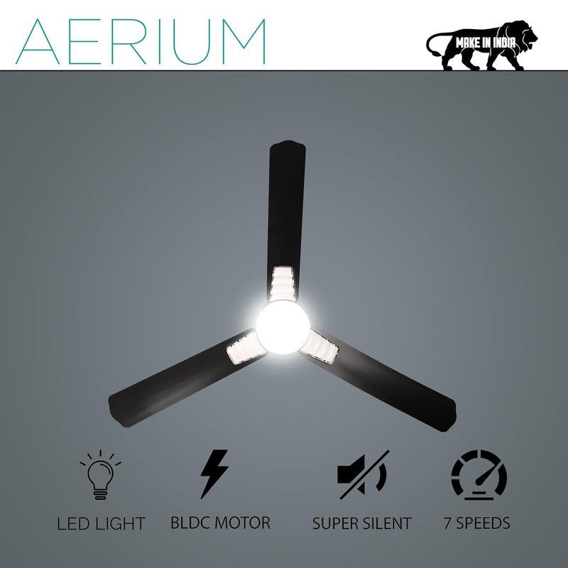 AERIUM مروحة سقف AERIUM BLDC مع جهاز تحكم عن بعد 1200 مم كفاءة في استهلاك الطاقة تدفق هواء عالي ضمان 5 سنوات أضواء LED قابلة للتعتيم سوداء - Image 2