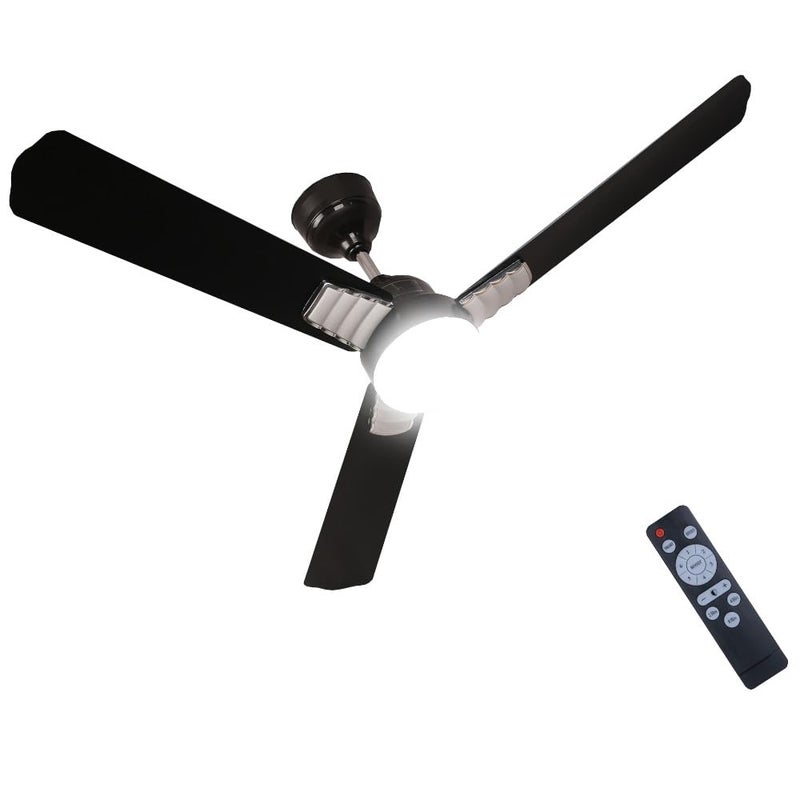 AERIUM مروحة سقف AERIUM BLDC مع جهاز تحكم عن بعد 1200 مم كفاءة في استهلاك الطاقة تدفق هواء عالي ضمان 5 سنوات أضواء LED قابلة للتعتيم سوداء - Image 1