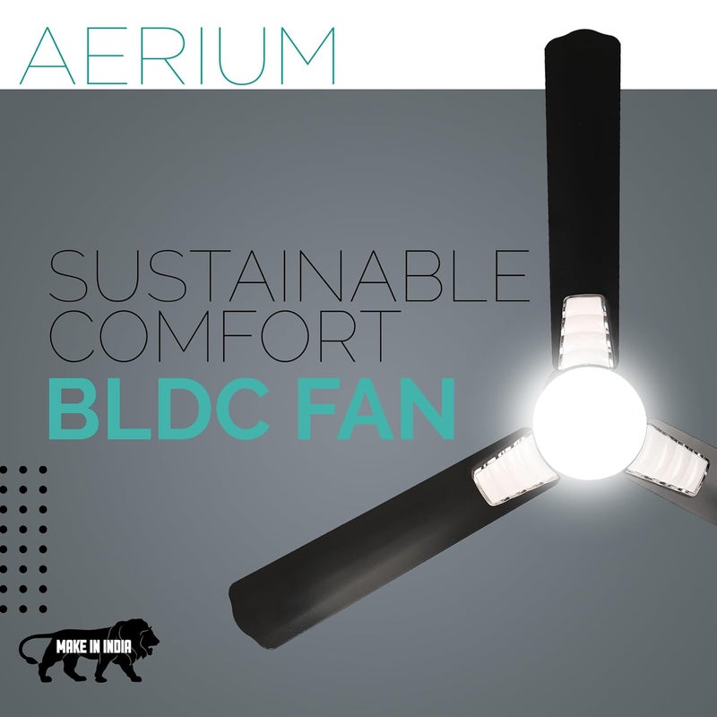 AERIUM مروحة سقف AERIUM BLDC مع جهاز تحكم عن بعد 1200 مم كفاءة في استهلاك الطاقة تدفق هواء عالي ضمان 5 سنوات أضواء LED قابلة للتعتيم سوداء - Image 4