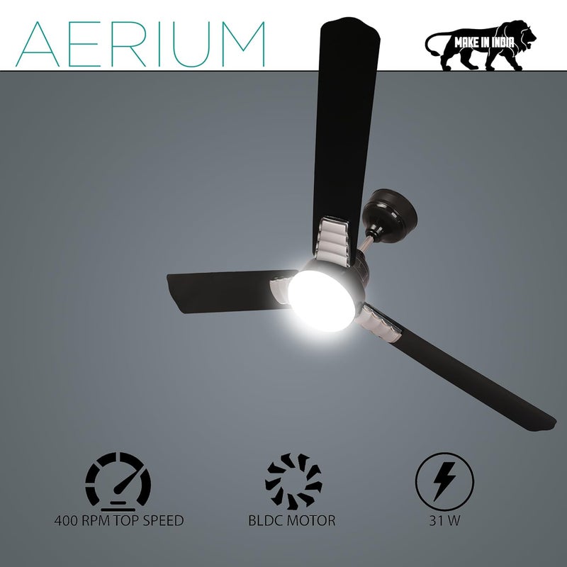 AERIUM مروحة سقف AERIUM BLDC مع جهاز تحكم عن بعد 1200 مم كفاءة في استهلاك الطاقة تدفق هواء عالي ضمان 5 سنوات أضواء LED قابلة للتعتيم سوداء - Image 3