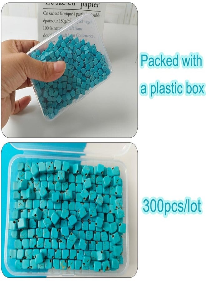 PAMIR TONG 6mm Turquoise Square Beads Bulk for Jewelry Making 300pcs Natural Stone Cube Space Beads for Lanyard, Garland Keychain, DIY Handmade Craft, Necklace, Bracelet Supplies - Image 3