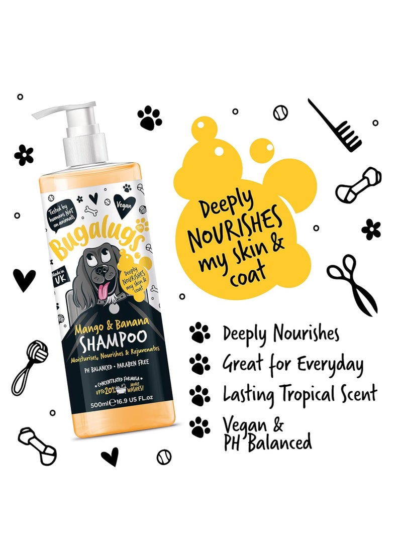 BUGALUGS Dog Shampoo Tropical Mango and Banana dog grooming shampoo products for smelly dogs with fragrance best puppy shampoo professional groom Vegan pet shampoo and conditioner 500ml - Image 2