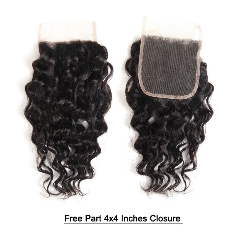 UDU Malaysian Water Wave Bundles with Closure 12A Bundles Human Hair Ocean Wave Wet & Wavy Human Hair Bundles with Lace Closure 100% Human Hair Extensions Remy Hair Bundles (8 8 8+8inch) - Image 3