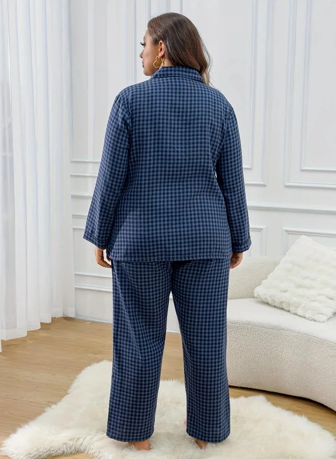 تايك تو مجموعة من قميص بأكمام طويلة مربعات وبيجاما مقاس كبير