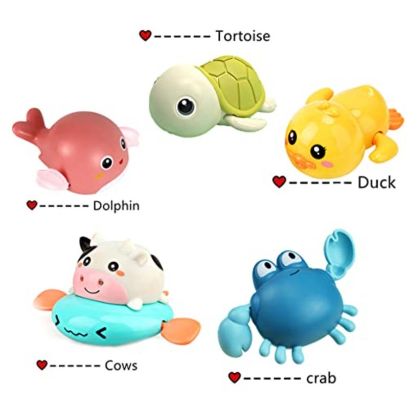 Bath Toy, Cute Animal Clockwork Bathtub Swimming Pool Toy, Baby Bath Toys for Toddlers 1-3, Boys and Girls Water Bath Toy Set, 5 Pack - Image 2