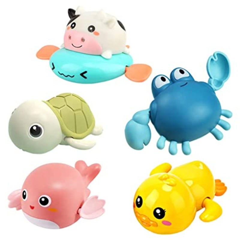 Bath Toy, Cute Animal Clockwork Bathtub Swimming Pool Toy, Baby Bath Toys for Toddlers 1-3, Boys and Girls Water Bath Toy Set, 5 Pack - Image 1