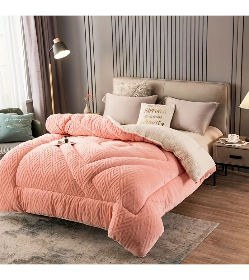 Pink Series Milk Velvet Quilt Winter Thick Warm Duvet Instant Warmth Soft Touch Comfortable Bedroom Decor 53 15 By 78 74 Inch - Image 4