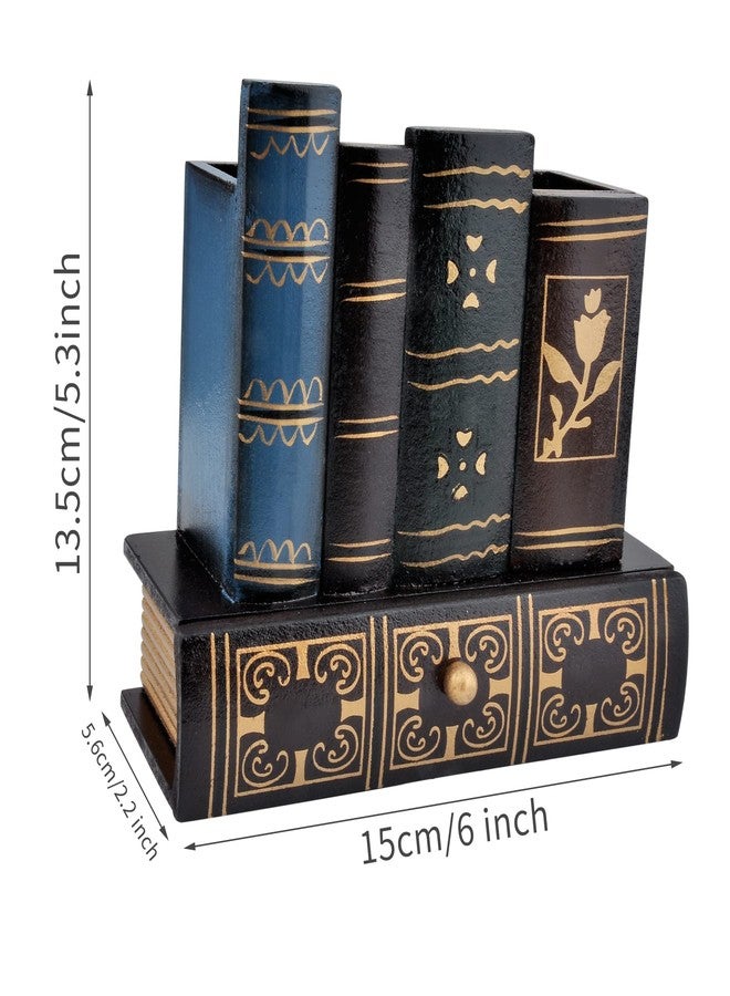 POWER UNICO FLOWER حامل أقلام على شكل كتاب عتيق من باور يونيكو فلاور، منظم أقلام مكتبي عتيق مع درج، كوب أقلام خشبي على شكل كتاب مزيف للمنزل والمكتب والدراسة والمكتبة (116) - Image 3