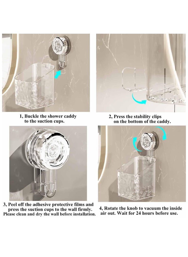 SOLARAE Shower Caddy, Suction Cup Shower Organizer Bathroom Removable Shower Basket Strong Suction Shower Shelf, Clear And Silver - Image 4