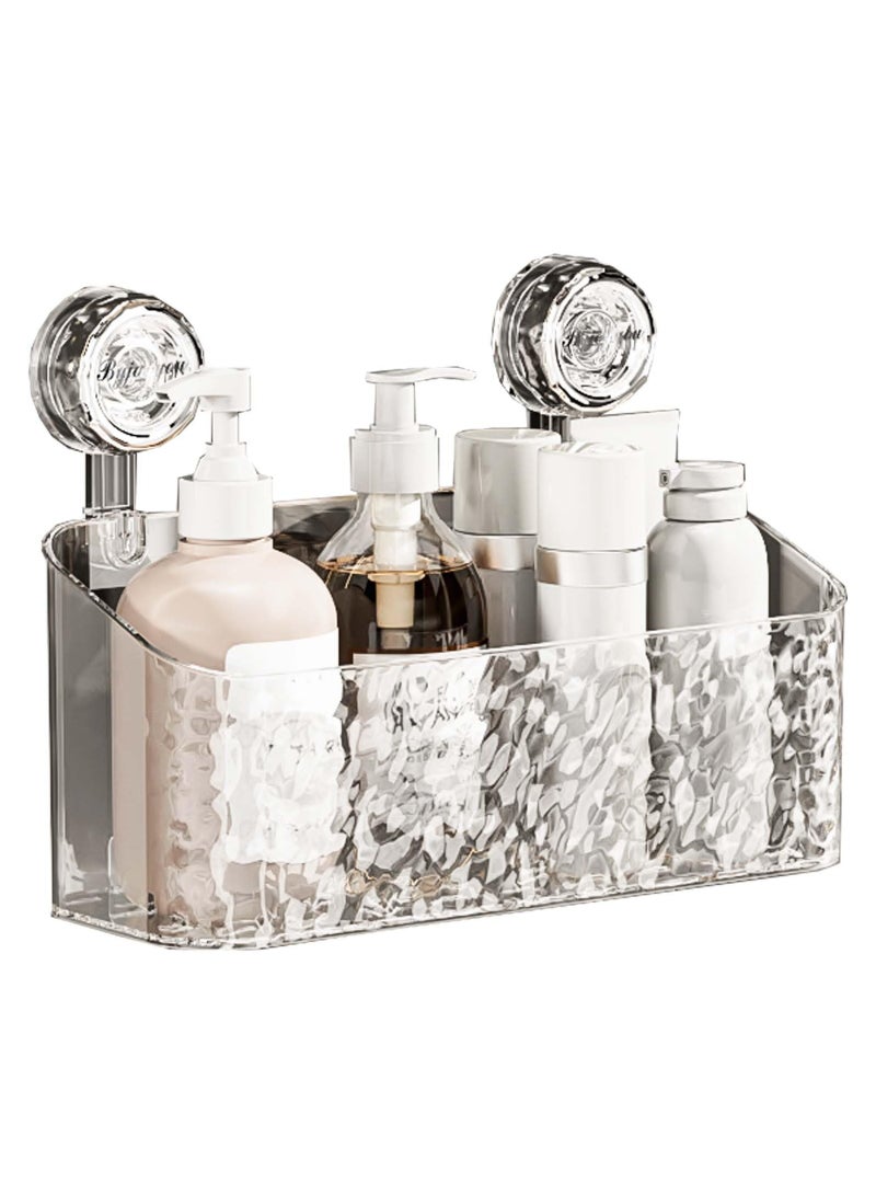 SOLARAE Shower Caddy, Suction Cup Shower Organizer Bathroom Removable Shower Basket Strong Suction Shower Shelf, Clear And Silver - Image 1