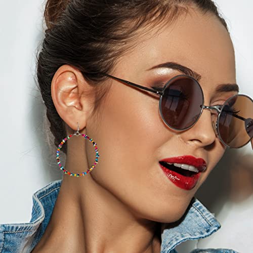 SPUNKYsoul Boho Faceted Beads Iridescent Multi-Colored Seed Bead Hoop Silver Drop Dangle Earrings for Women (FACETED IRIDESCENT) - Image 2