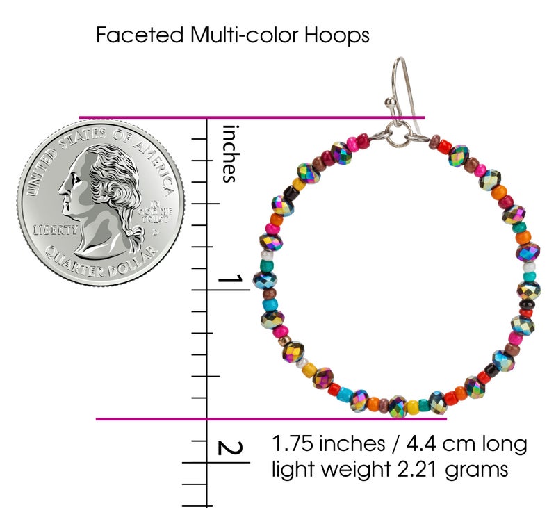 SPUNKYsoul Boho Faceted Beads Iridescent Multi-Colored Seed Bead Hoop Silver Drop Dangle Earrings for Women (FACETED IRIDESCENT) - Image 3