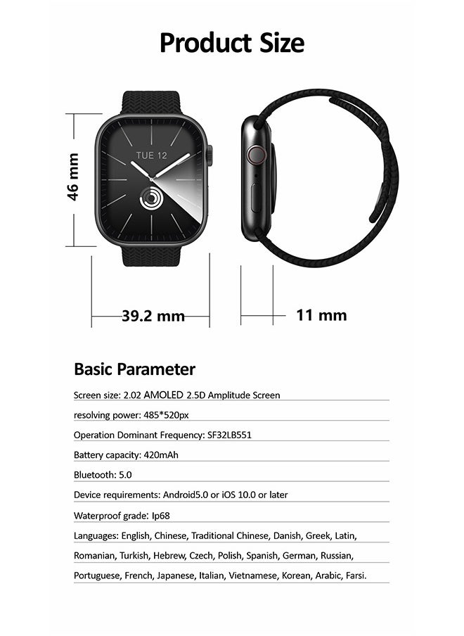DAREU - Smart Watch with 2.02 HD AMOLED Display, Bluetooth Calling, AI Voice Assistant, Heart Rate, Blood Pressure & Oxygen Monitor, Compatible with Android & iOS, Includes Extra Strap - Image 1