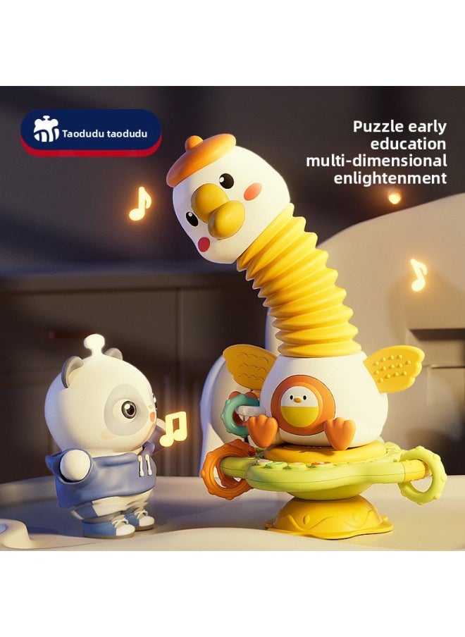 Generic Turn Around Music Sucker Baby Spin Flower Children Stack Music Bath Toy Training Baby Eating Early Education Artifact-Color:Giraffe Accordion  - Image 2