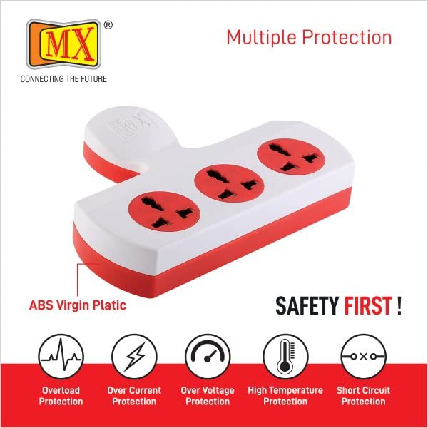MX MX 3 Outlet Multi Plug Power Strip with Universal Sockets 5 Ampere Individual Switch Fuse Short Circuit Protection Cordless Extension Board Without Switch  - Image 4