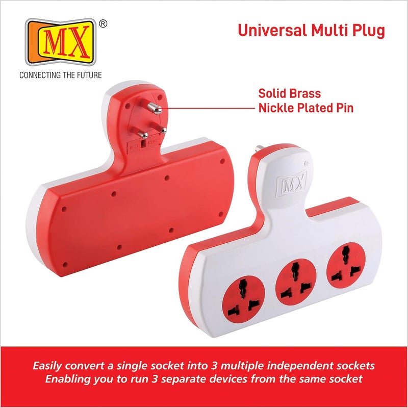 MX MX 3 Outlet Multi Plug Power Strip with Universal Sockets 5 Ampere Individual Switch Fuse Short Circuit Protection Cordless Extension Board Without Switch  - Image 5