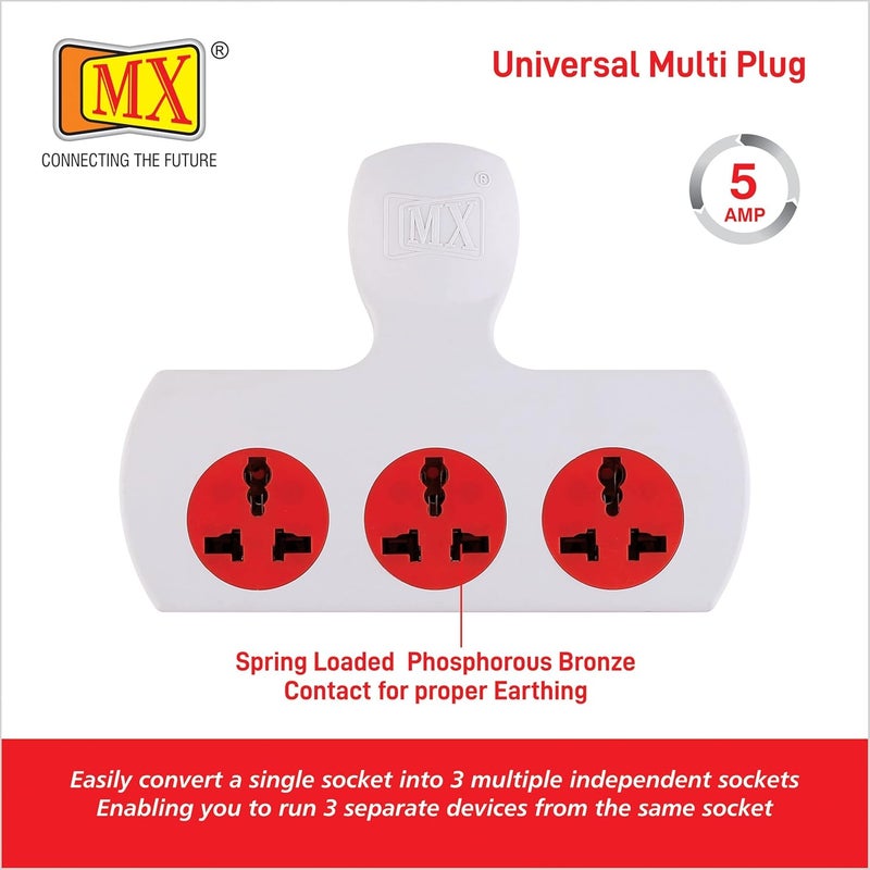 MX MX 3 Outlet Multi Plug Power Strip with Universal Sockets 5 Ampere Individual Switch Fuse Short Circuit Protection Cordless Extension Board Without Switch  - Image 3