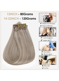 Full Shine Seamless Clip in Human Hair Extensions 8 Pcs Blonde Highlight PU Clip in Extensions Full Head for Thin Hair, Skin Weft Clip in Hair Extensions Remy Hair 120 Grams 18 Inch  - Image 5