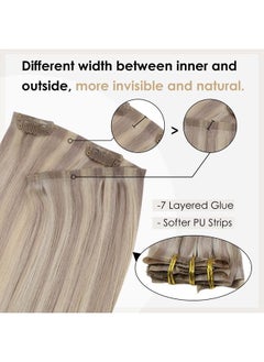 Full Shine Seamless Clip in Human Hair Extensions 8 Pcs Blonde Highlight PU Clip in Extensions Full Head for Thin Hair, Skin Weft Clip in Hair Extensions Remy Hair 120 Grams 18 Inch  - Image 4