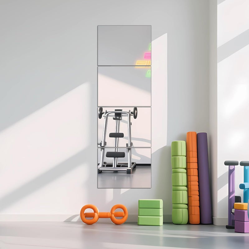 Ruomeng Full Length Wall Mirror Tiles 12 x 16 x 4Pcs Frameless Full Body Mirror Tiles Wall Mounted Mirror for Home Gym Vanity Bedroom Living Room