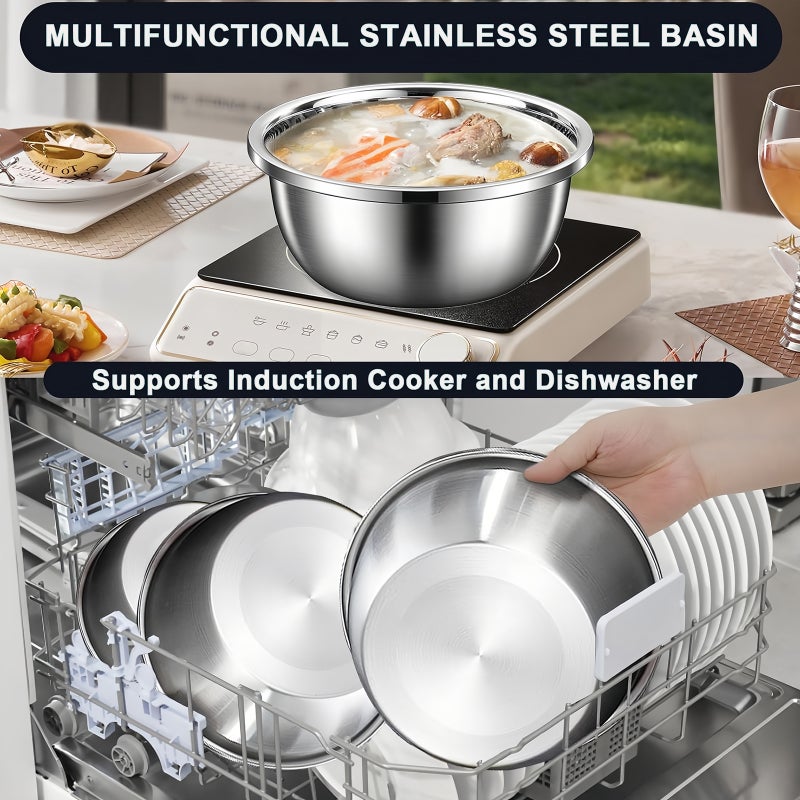 Sharpdo 5-Piece Multifunctional Stainless Steel Drain Basin, Solid Basin + Drain Basin Practical Combination Set - Image 5