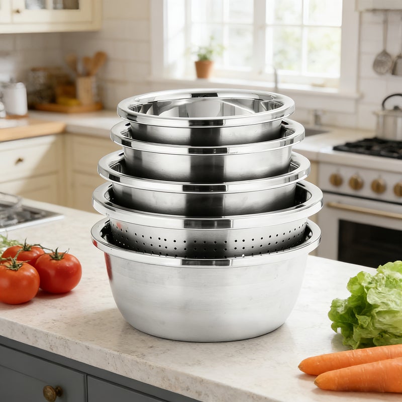 Sharpdo 5-Piece Multifunctional Stainless Steel Drain Basin, Solid Basin + Drain Basin Practical Combination Set - Image 1