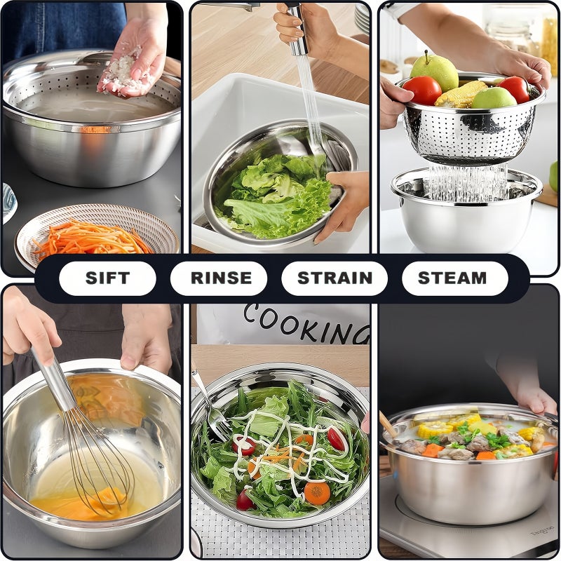 Sharpdo 5-Piece Multifunctional Stainless Steel Drain Basin, Solid Basin + Drain Basin Practical Combination Set - Image 2