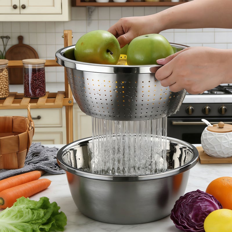 Sharpdo 5-Piece Multifunctional Stainless Steel Drain Basin, Solid Basin + Drain Basin Practical Combination Set - Image 4