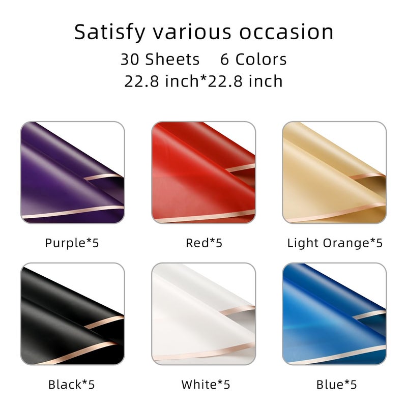 Bupduq 30 Sheets 6 Colors Flower Bouquet Wrapping Paper - Image 4