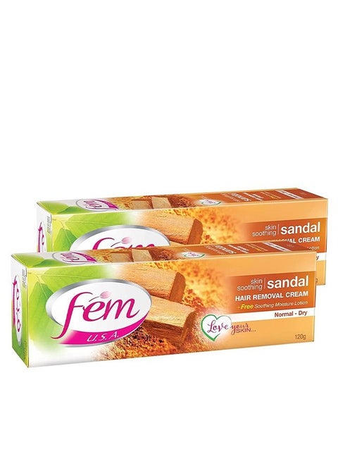 FEM USA Hair Removal Cream with Sandal | For Softening Skin - 120g (Pack of 2) With pH Balancing Skin Care Lotion