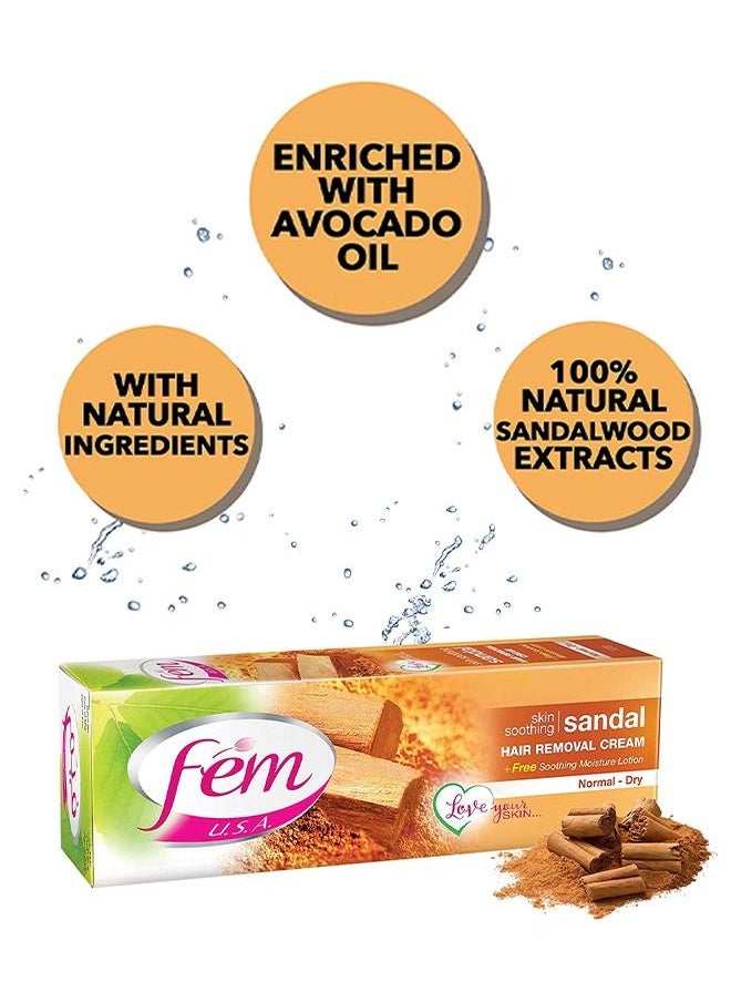 fem - FEM USA Hair Removal Cream with Sandal | For Softening Skin - 120g (Pack of 2) With pH Balancing Skin Care Lotion - Image 1