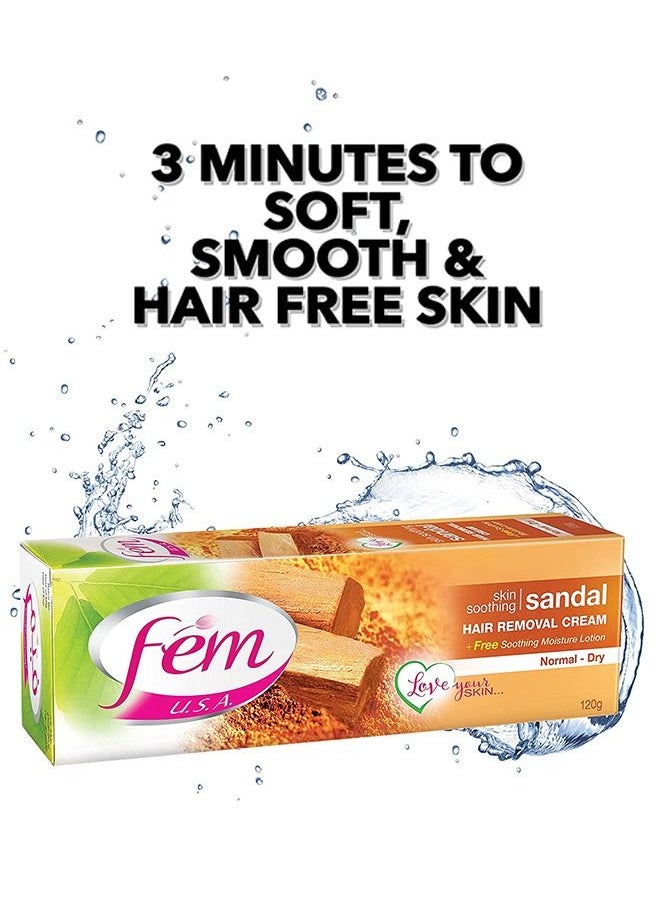 fem - FEM USA Hair Removal Cream with Sandal | For Softening Skin - 120g (Pack of 2) With pH Balancing Skin Care Lotion - Image 1