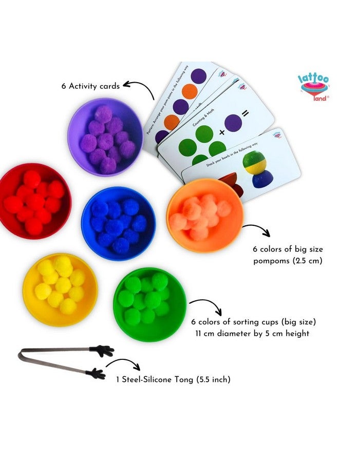 Lattooland Rainbow Sorting Activity Set for Toddlers | Counting Colour Toys for Kids with Tongs and Pom-poms | Color Identification Kit | Learning Montessori | Gift for boys girls age 2 3 4 5 year old - Image 5