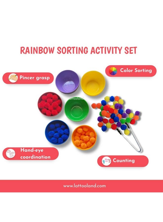 Lattooland Rainbow Sorting Activity Set for Toddlers | Counting Colour Toys for Kids with Tongs and Pom-poms | Color Identification Kit | Learning Montessori | Gift for boys girls age 2 3 4 5 year old - Image 4