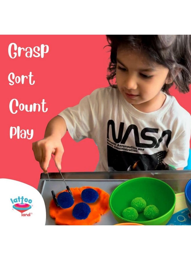 Lattooland Rainbow Sorting Activity Set for Toddlers | Counting Colour Toys for Kids with Tongs and Pom-poms | Color Identification Kit | Learning Montessori | Gift for boys girls age 2 3 4 5 year old - Image 3