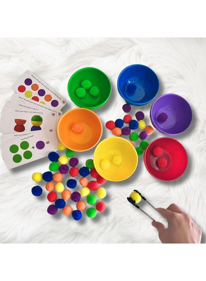 Lattooland Rainbow Sorting Activity Set for Toddlers | Counting Colour Toys for Kids with Tongs and Pom-poms | Color Identification Kit | Learning Montessori | Gift for boys girls age 2 3 4 5 year old - Image 2