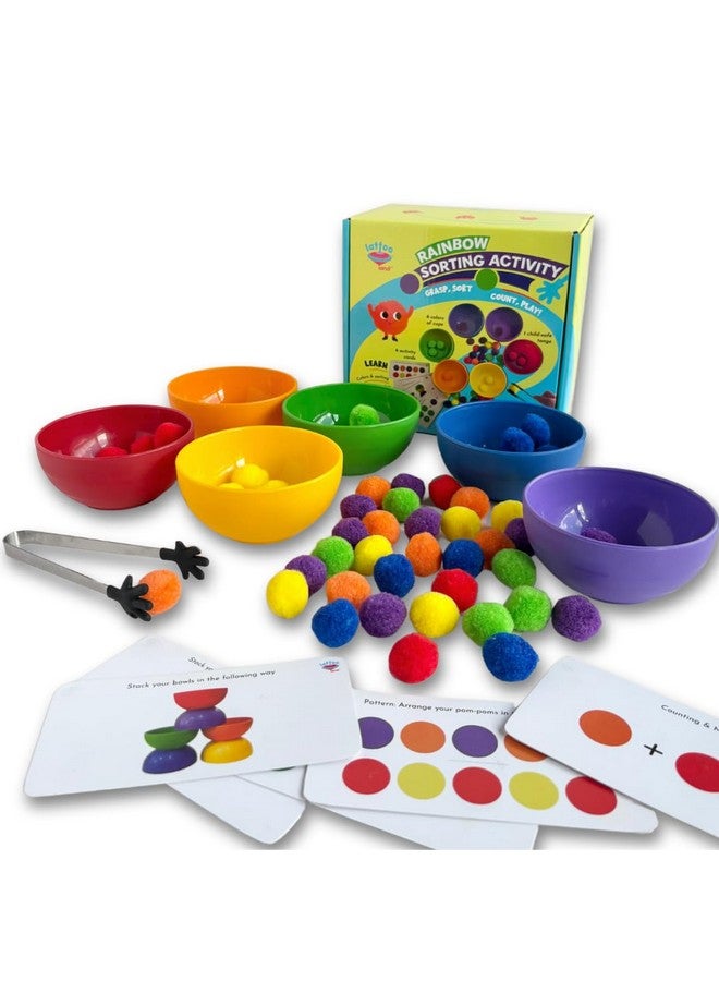 Lattooland Rainbow Sorting Activity Set for Toddlers | Counting Colour Toys for Kids with Tongs and Pom-poms | Color Identification Kit | Learning Montessori | Gift for boys girls age 2 3 4 5 year old - Image 1
