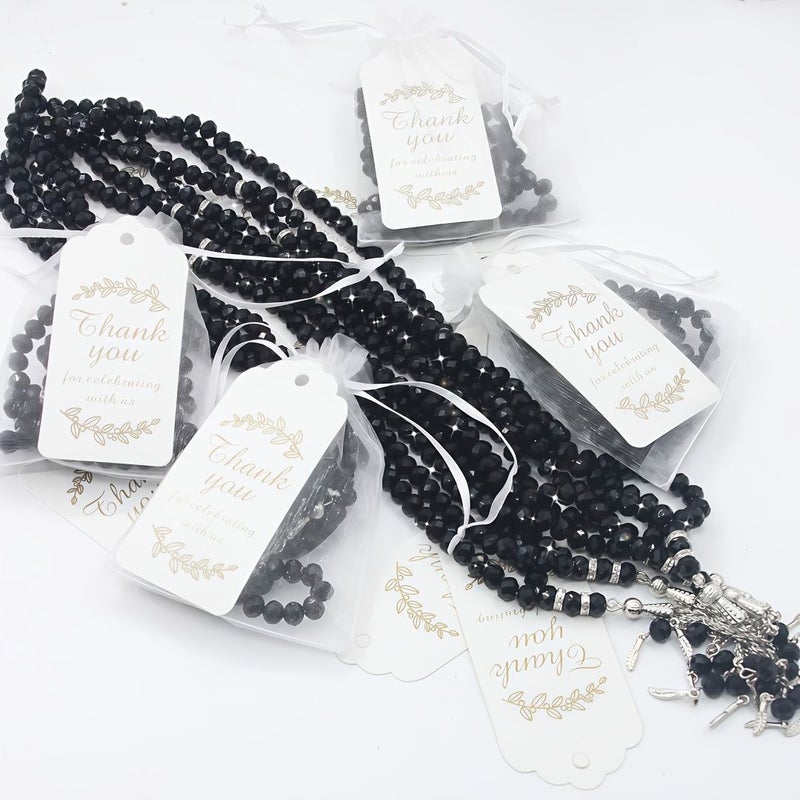 6 Set Black Prayer Beads with Cards and Bags Gift Set for Her Him 99 Beads Ramadan Gift - Image 5